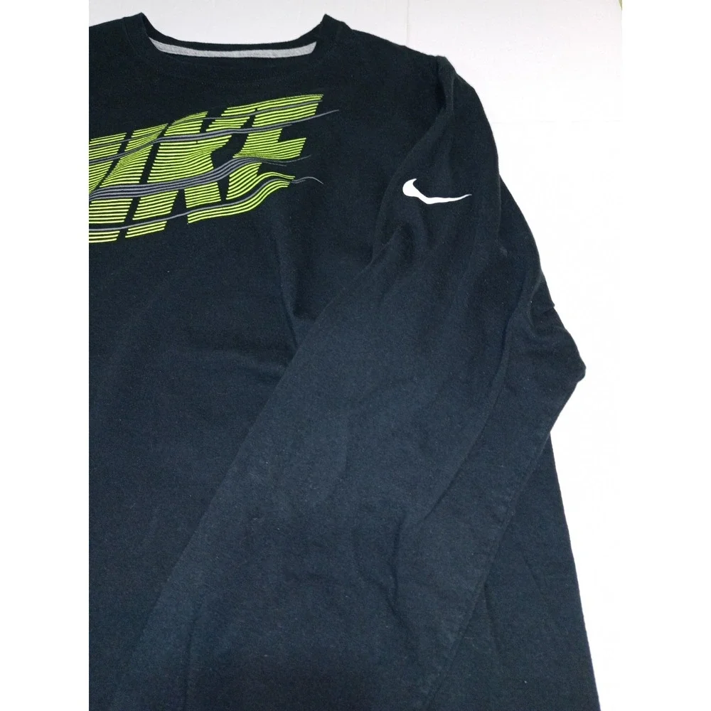 Nike Long Sleeve Shirt XXL Black Neon Green Logo Athletic Cotton Swoosh Tee